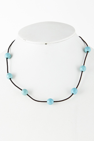 Turquoise Stone Bead Inserted Single Hinge Necklace 5DDA2
